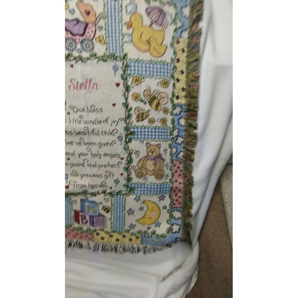 Vintage God Bless Prayer Joy Marie Baby Tapestry Throw‎ Blanket 45